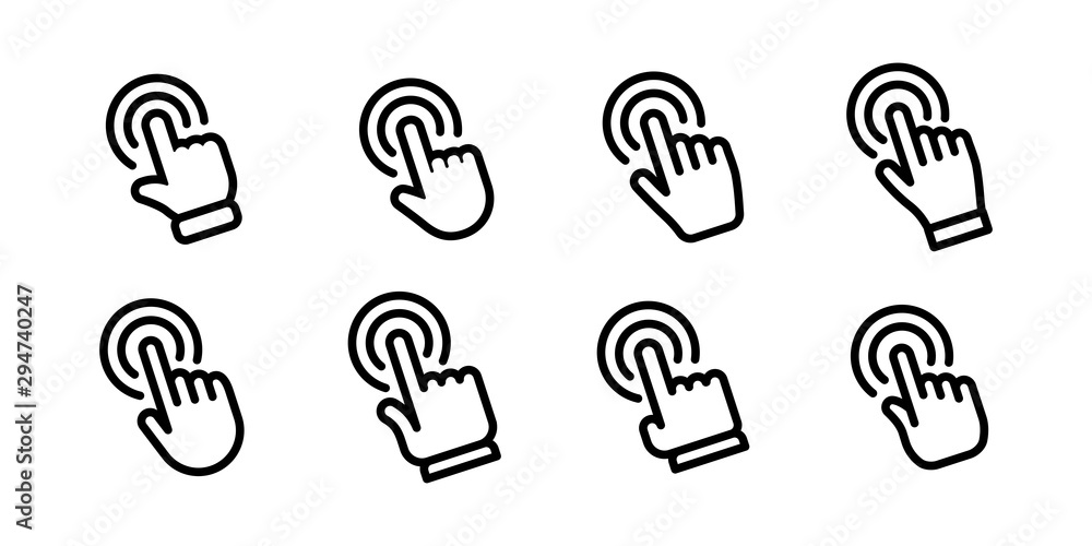 Click vector icons. Hands clicking collection. Click vector icons. Hands clicking collection.