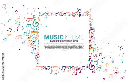 Vector template banner and poster colorful music melody note dancing flow . Concept background for song and concert theme.