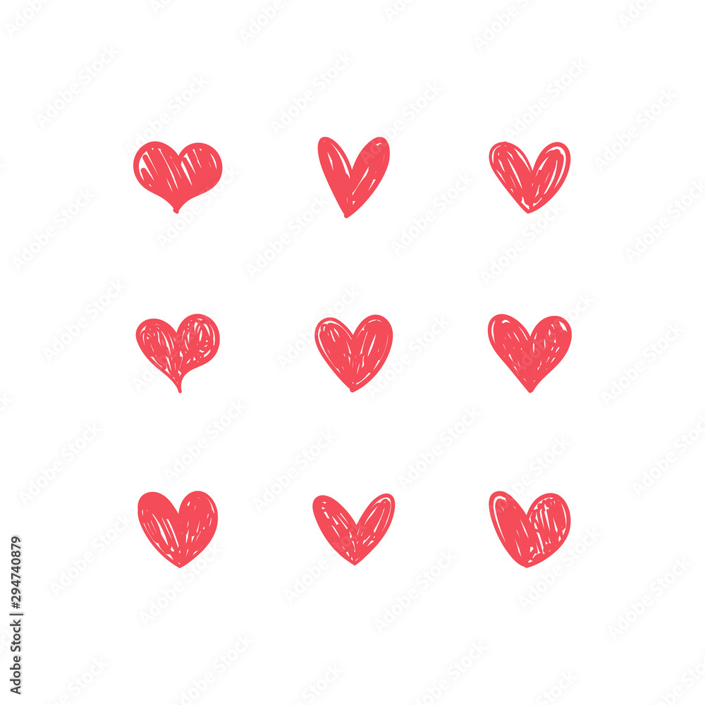 Heart doodles. Love symbol. Hand drawn collection of heart illustrations. Heart doodles. Love symbol. Hand drawn collection of heart illustrations.
