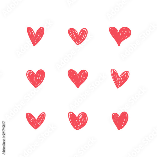 Heart doodles. Love symbol. Hand drawn collection of heart illustrations.