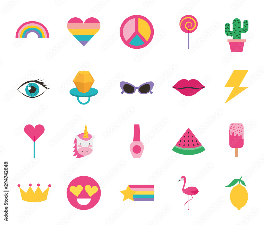 Isolated fashion style icon set vector design Isolated fashion style icon set vector design