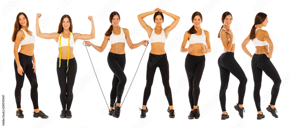 Sexy fitness woman posing in studio - isolated on a white background Sexy fitness woman posing in studio - isolated on a white background