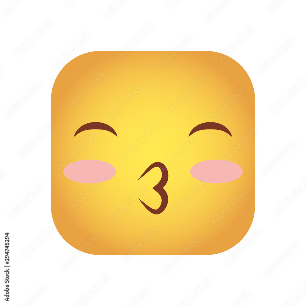 Fototapeta premium square emoticon kissing face character icon