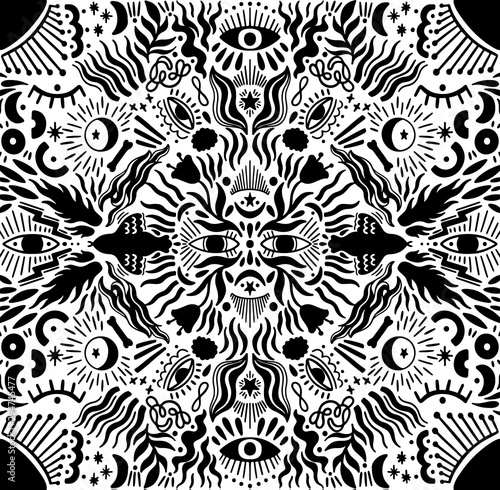 Pattern mystic ornament.Hand drawn doodle style.Hand drawn