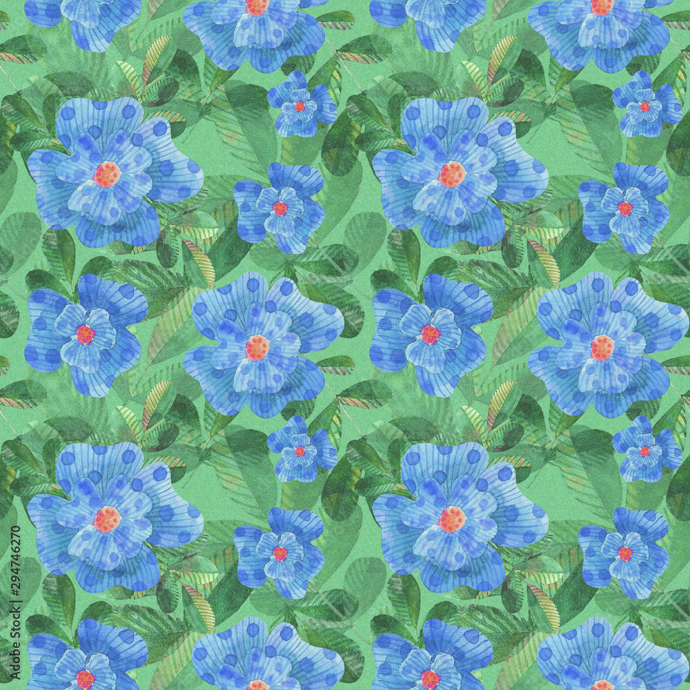 watercolor stylized dog roses seamless pattern on background