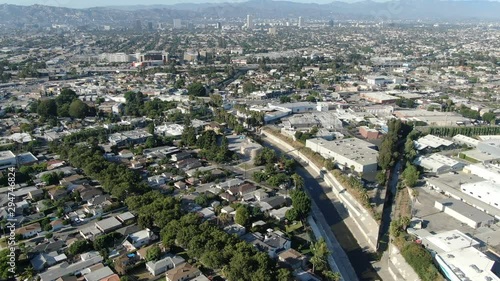 Los Angeles And Hollywood From Culver City Aerial Shot Forward Tilt Up Reveat photo