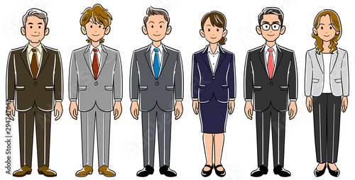 6人のビジネスパーソン　ポーズのない男女のセット