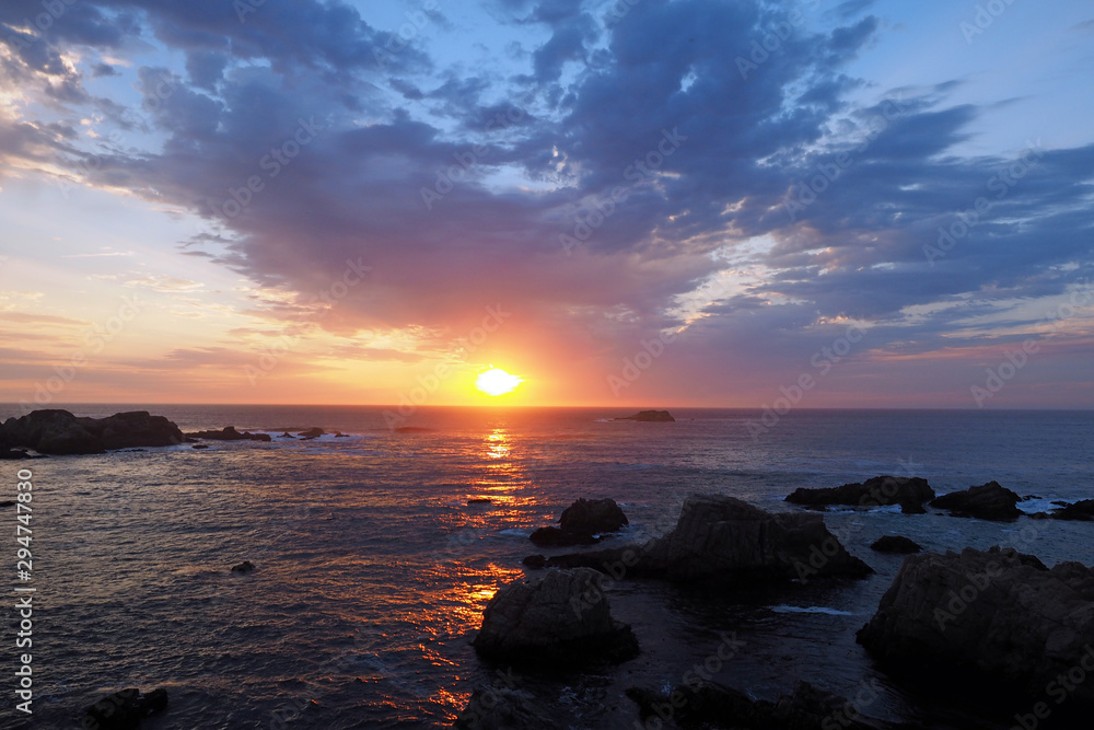 Sunset in Garrapata State Park on Monterey Coast, California in summer.