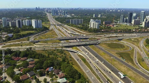 Aerial of a big highway interchange in Toronto, Canada. ORBITAL photo