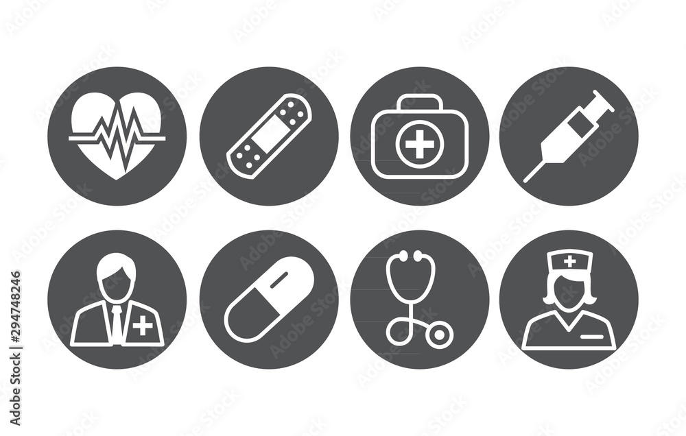Medical icons isolated on circle button