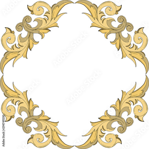 Vector Golden monogram floral ornament. Black and white engraved ink art. Frame border ornament squar.