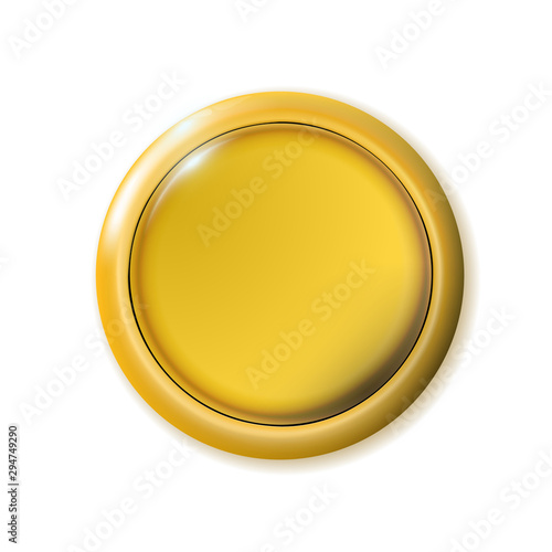 Realistic matte gold button. Metal circle Ui component. Vector illustration for your design.