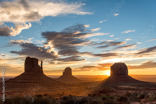 First Sunrays of the Day over the Monument Valley Desert  USA Arizona