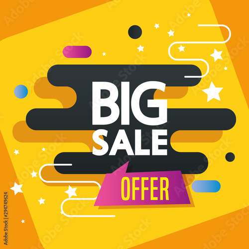 commercial label with big sale offer lettering vector illustration design