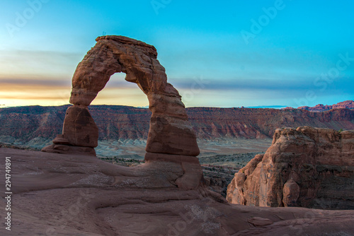 Sunrise over Delicate Arch in the Very Early Morning in Arches National Park, Utah, USA