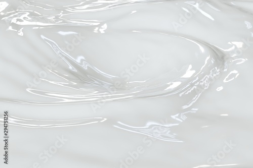 Swirl in milky liquid surface. Closeup. 3D illustration.