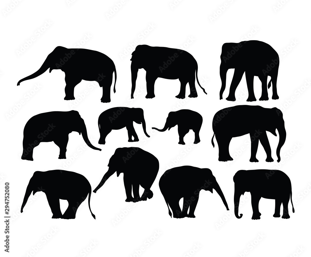 Elephant Activity Silhouettes, art vector design Elephant Activity Silhouettes, art vector design
