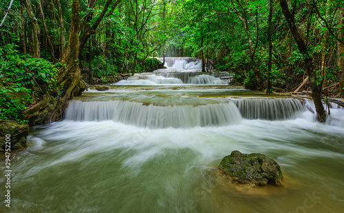 Huay Mae Khamin waterfalls in deep forest at Srinakarin National Park  Kanchanaburi Thailand