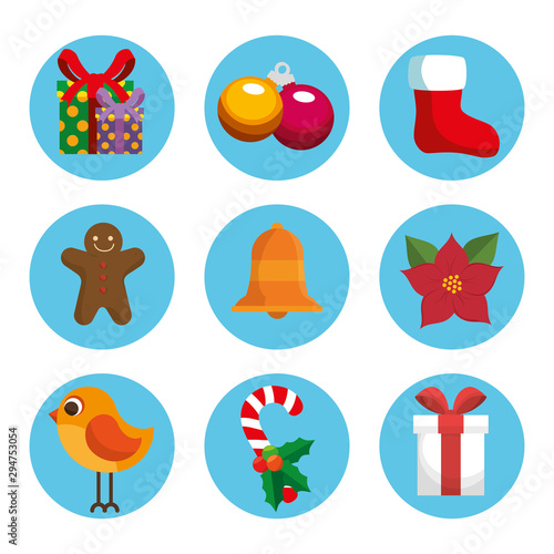 bundle christmas with gift boxes and decoration icons vector illustration design