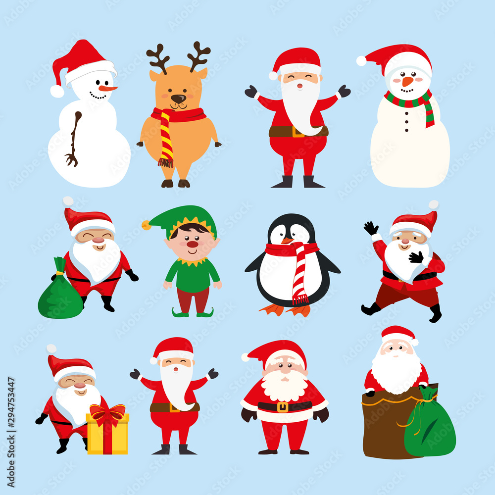 bundle christmas with santa claus and set characters vector illustration design bundle christmas with santa claus and set characters vector illustration design