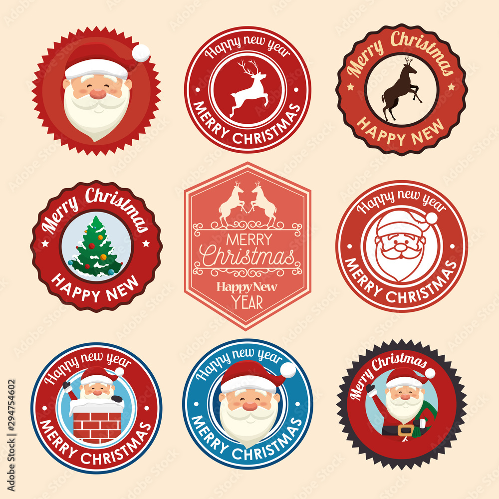 bundle christmas seals with set icons vector illustration design Stock ...