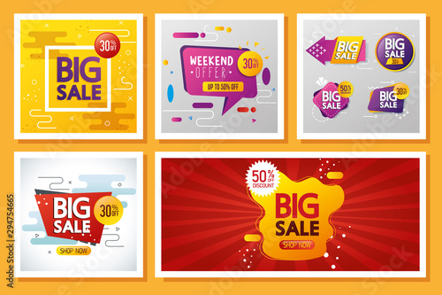commercial set labels with offer lettering vector illustration design