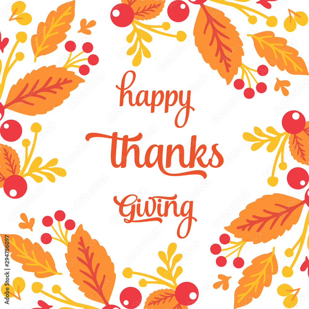 Concept of card thanksgiving, with elegant autumn leaves frame. Vector