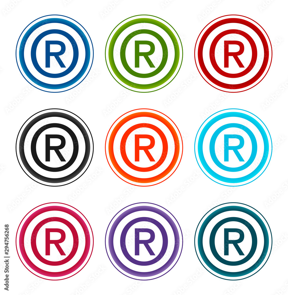 Registered symbol icon flat round buttons set illustration design Registered symbol icon flat round buttons set illustration design