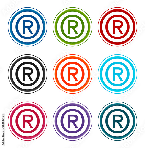 Registered symbol icon flat round buttons set illustration design