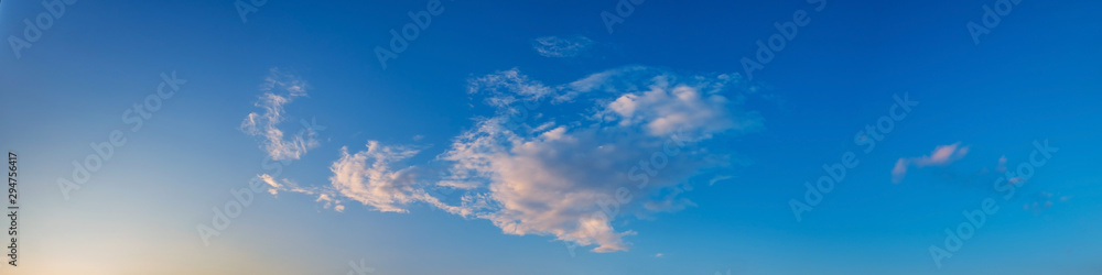 Fototapeta premium Panorama sky with cloud on a sunny day. Beautiful cirrus cloud. Panoramic image.