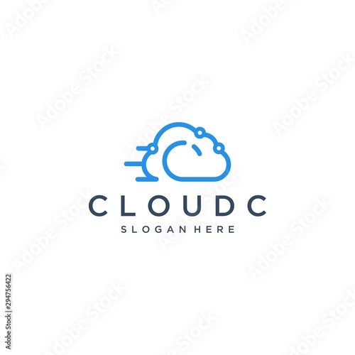 technology design logo or monogram or initial letter C with clouds