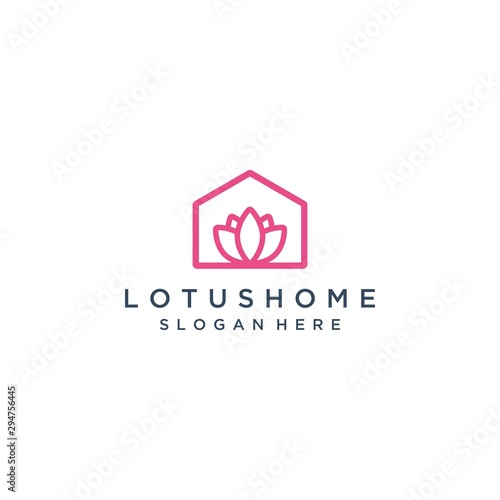 flower shop design logo or house with lotus flowers