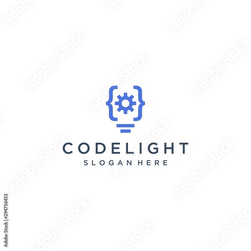 developer design logo, or light bulb or code with gear