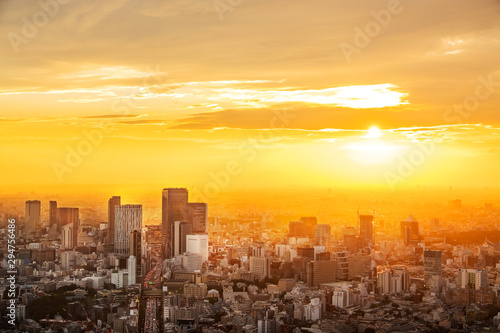 Cityscape of Tokyo skyline, panorama aerial skyscrapers view of office building and downtown in Tokyo when sunset. Japan, Asia. © tanarch