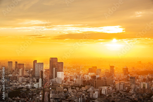 Photography Cityscape of Tokyo skyline, panorama aerial skyscrapers view of office building and downtown in Tokyo when sunset