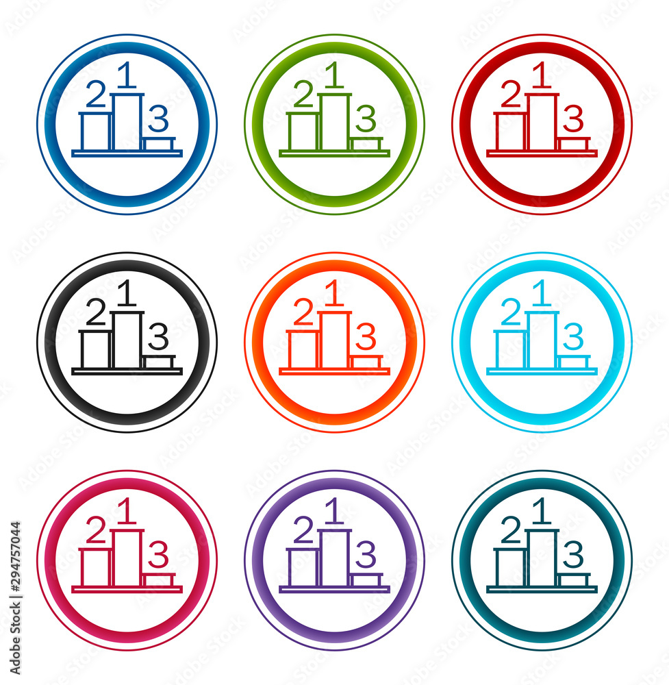 Podium icon flat round buttons set illustration design Podium icon flat round buttons set illustration design