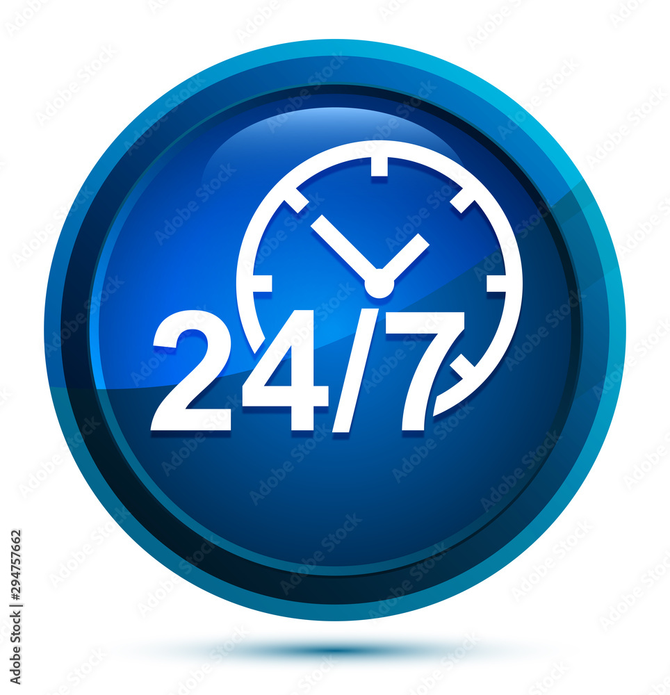24/7 clock icon elegant blue round button illustration 24/7 clock icon elegant blue round button illustration