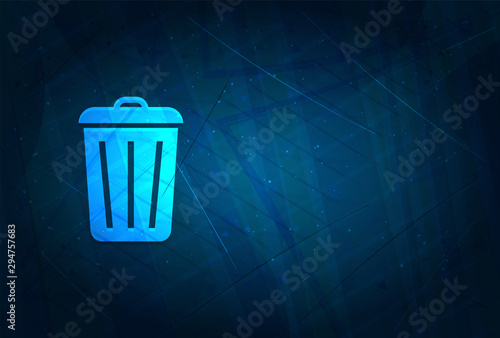 Bin icon futuristic digital abstract blue background