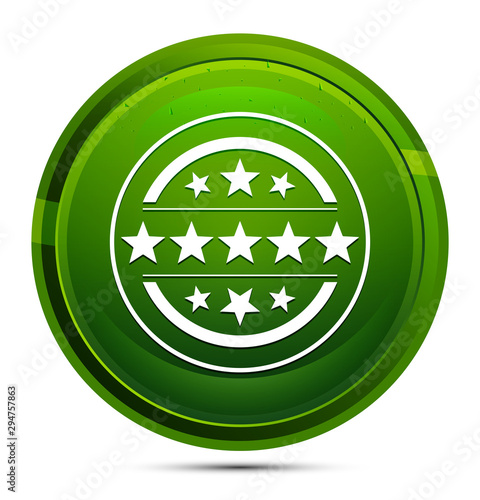 Premium badge icon glassy green round button illustration