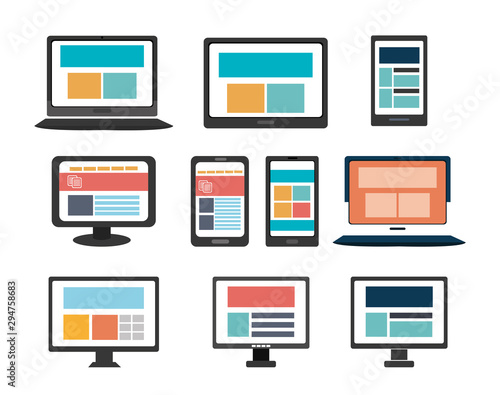 bundle of computer and technological devices vector illustration design
