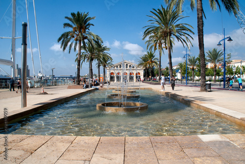 palmeras y fuente en el puerto de Tarragona