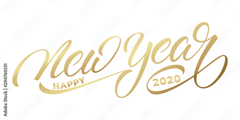 Happy New Year 2020. Calligraphy lettering label for New Year celebration