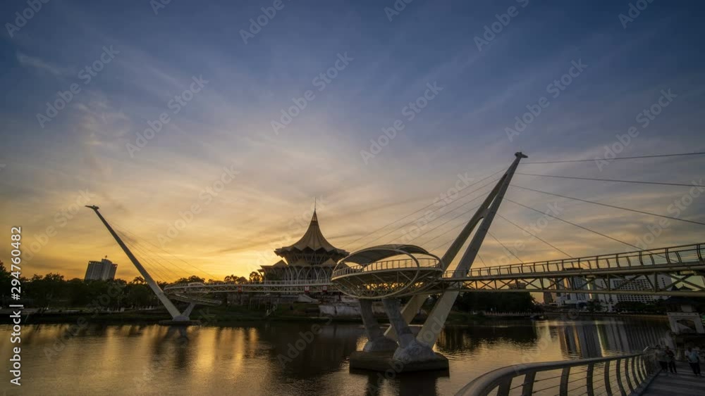 Darul Hana Bridge located in center of Kuching City during sunrise
