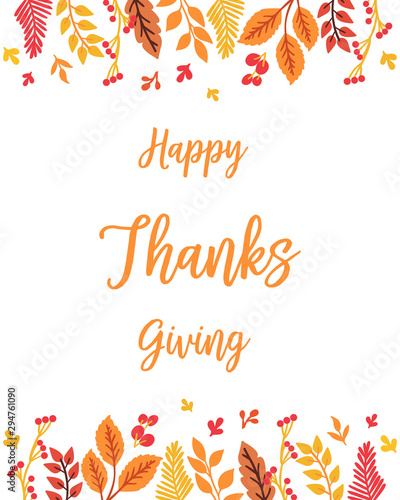 Beautiful poster thanksgiving, with artwork of autumn leaves frame. Vector