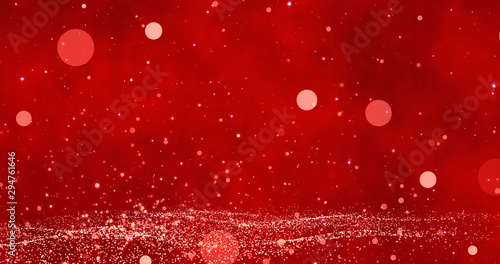 Bokeh lights on the red Merry Christmas background. 3D render
