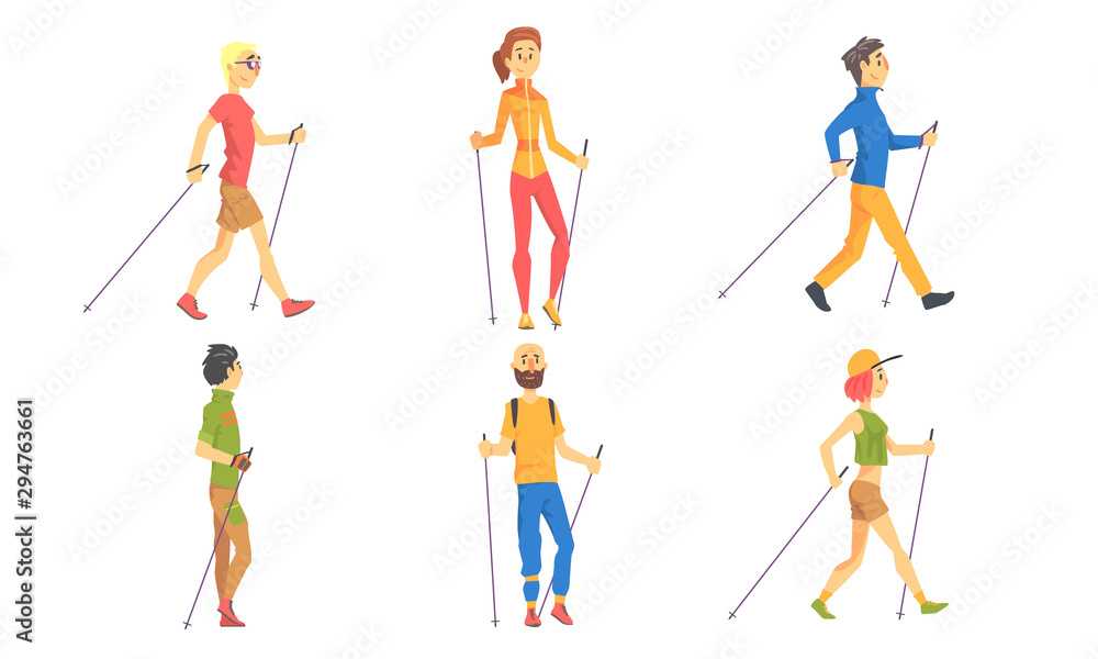Nordic Walking Set, People Outdoor Activity, Healthy Lifestyle, Sport Activities Vector Illustration Nordic Walking Set, People Outdoor Activity, Healthy Lifestyle, Sport Activities Vector Illustration