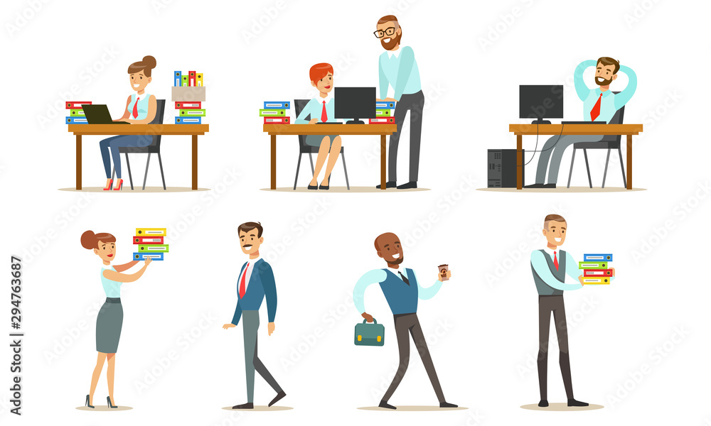 People Working in the Office Set, Male and Female Business Characters