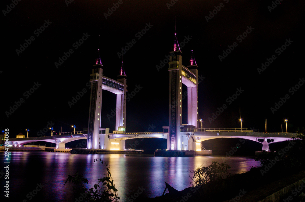 Kuala Terengganu iconic drawbridge light up at night. Kuala Terengganu iconic drawbridge light up at night.