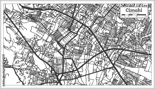 Cimahi Indonesia City Map in Black and White Color. Outline Map.