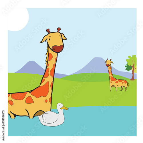 coloring illustration page of animals
